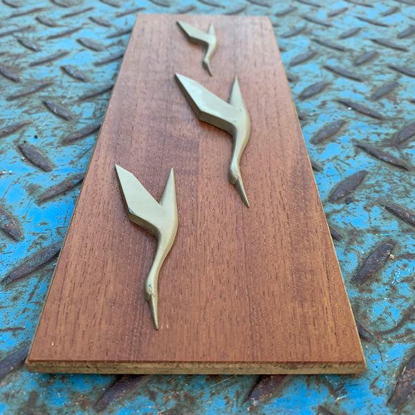 Wandbild Kraniche Teakholz