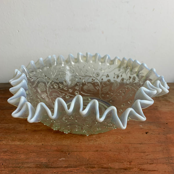 Jugendstil Schale/Teller Opalin Glas Fenne Glashütte