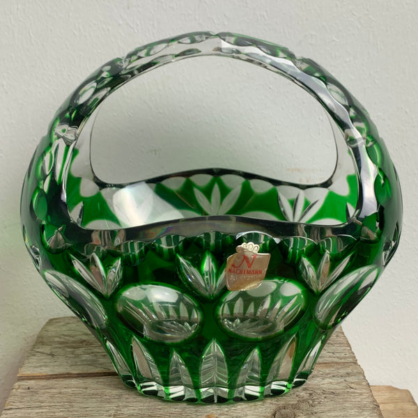 Vintage Bleikristall Korbschale von Nachtmann in Smaragdgrün