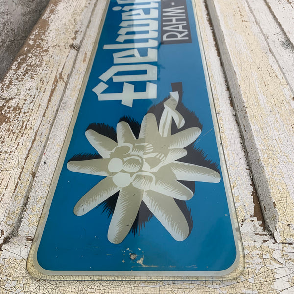 Vintage Werbeschild aus Glas Edelweiß Rahm - Brie Käse