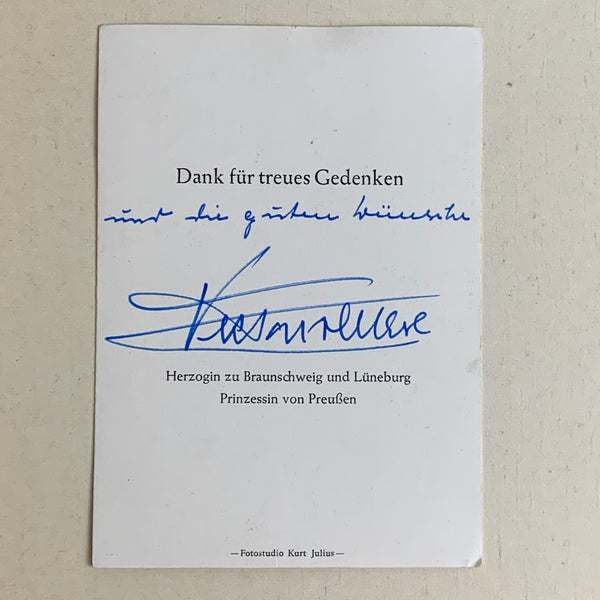 Original Autogramm Herzogin zu Braunschweig und Lüneburg Prinzessin von Preußen