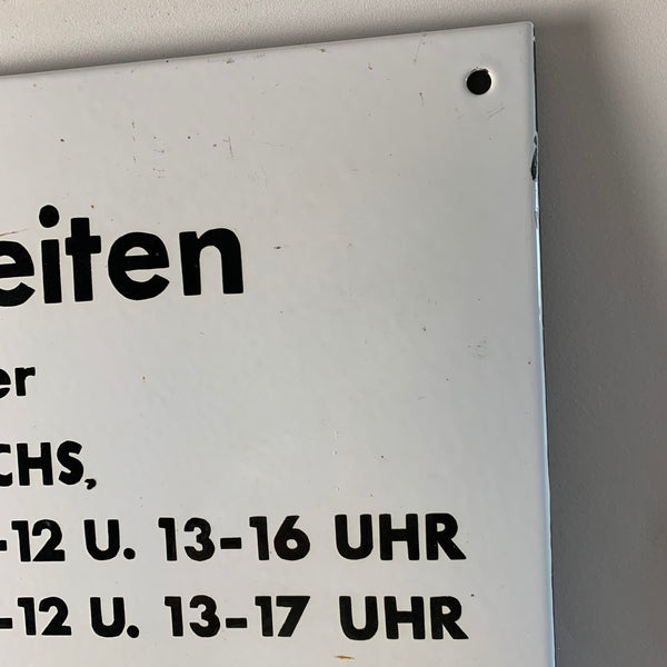 Großes Emaille Schild Öffnungszeiten und Eintrittspreise