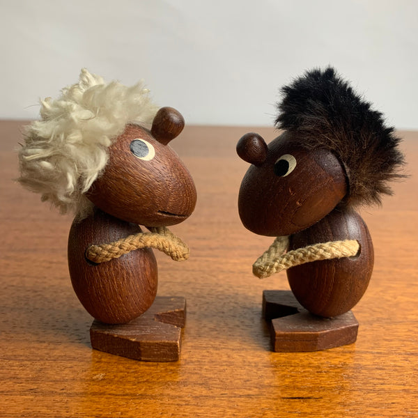 Teak Figuren Optimist und Pessimist von Hans Bolling