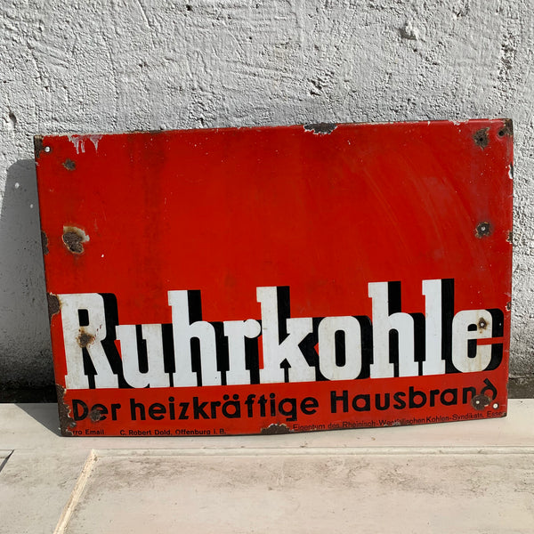 Emaille Schild Ruhrkohle der heizkräftige Hausbrand