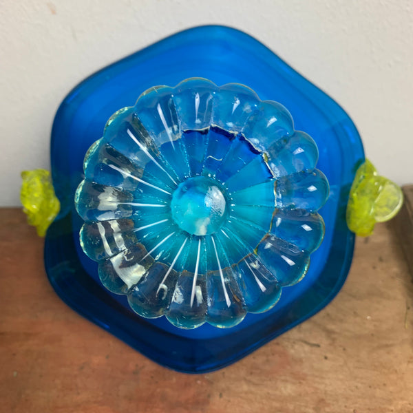 Vintage Kunstglas Korb blau