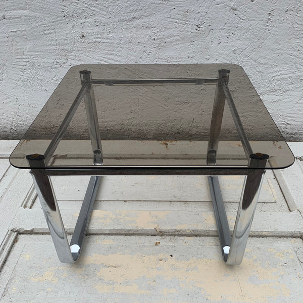 Vintage Tisch Chrom mit Rauchglas