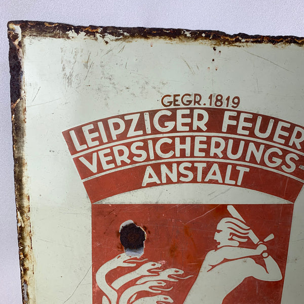 Großes Emaille Schild Leipziger Feuer Versicherungs Anstalt