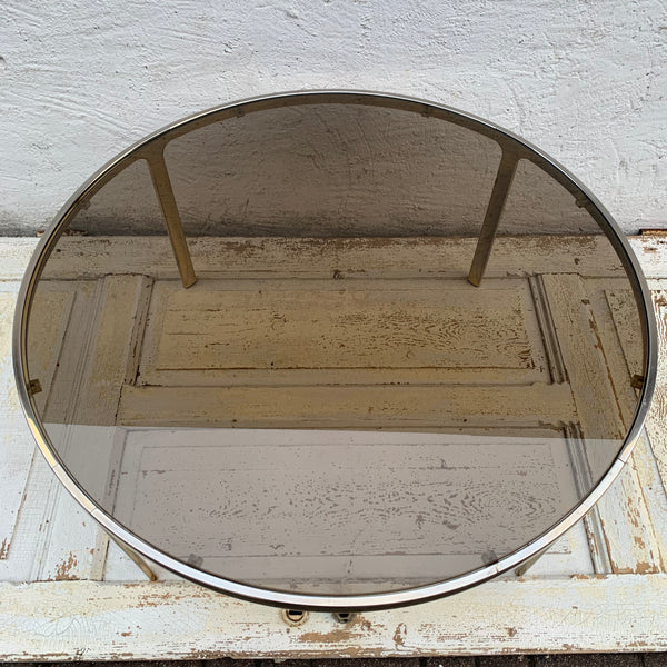 Vintage großer runder Couchtisch mit Rauchglasplatte