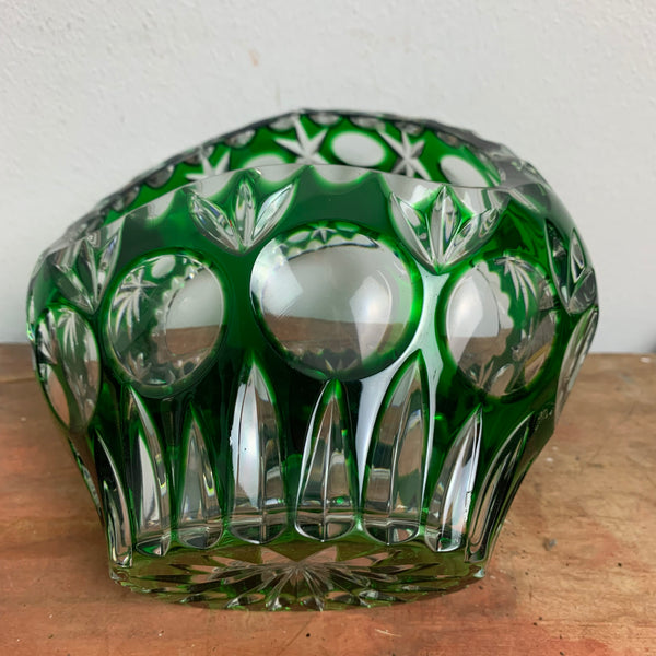 Vintage Bleikristall Korbschale von Nachtmann in Smaragdgrün