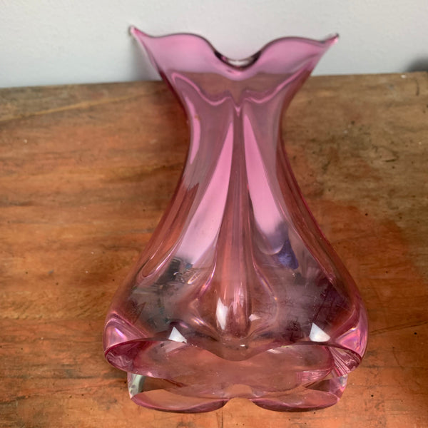 Vintage Glas Vase in rosa aus Murano