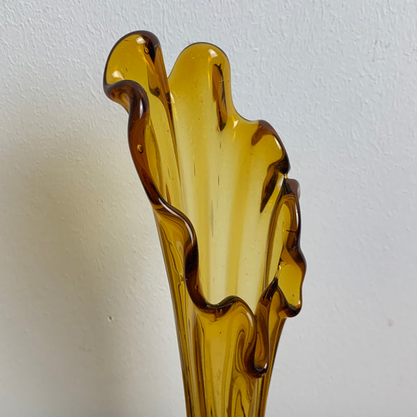 Vintage bernsteinfarbene Glasvase