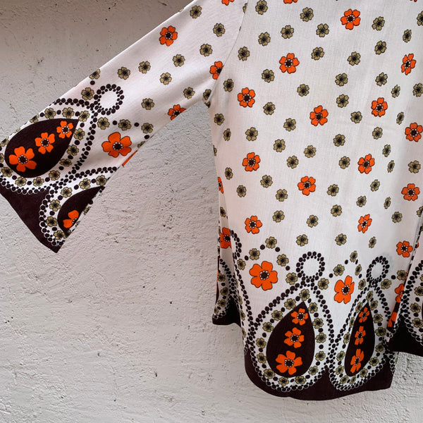 Vintage Bluse mit Trompetenärmeln orange Blumen