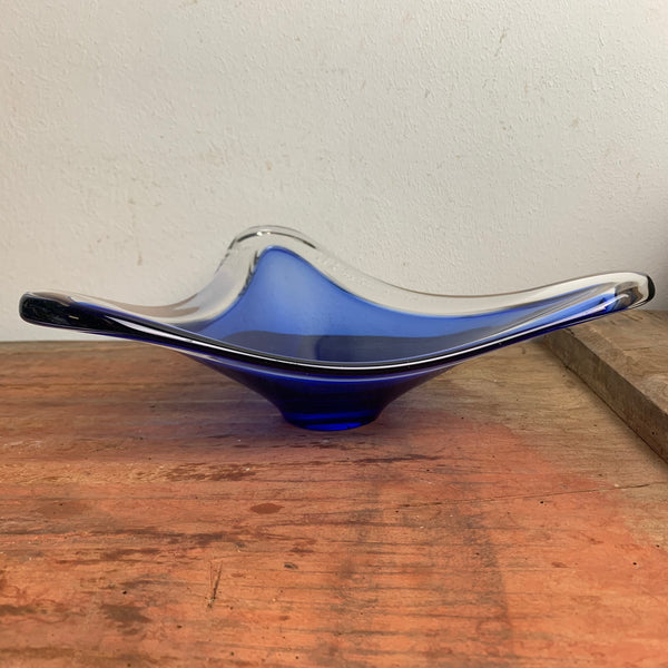 Vintage blaue Kristallglas Schale von Bayel France