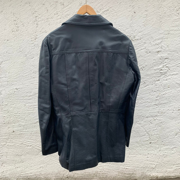 Vintage dunkelblaue Lederjacke