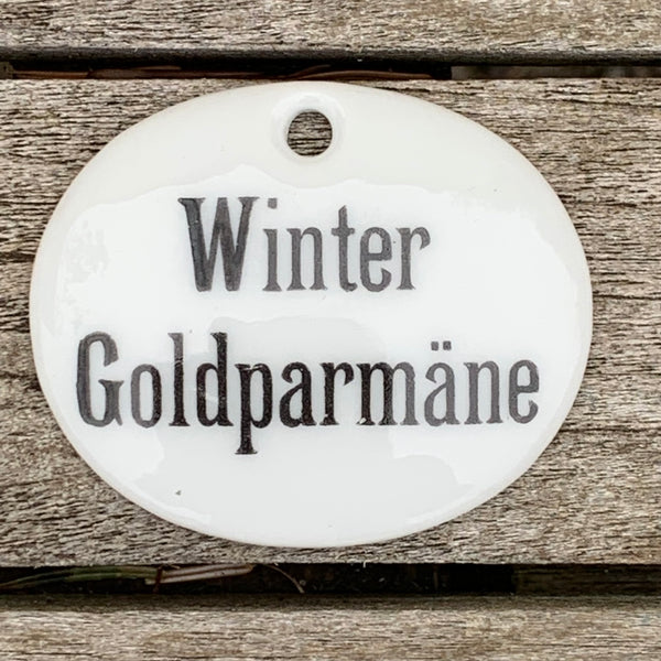 Porzellan Apfel Schild Winter Goldparmäne