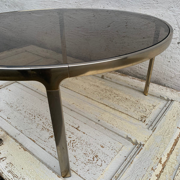 Vintage großer runder Couchtisch mit Rauchglasplatte
