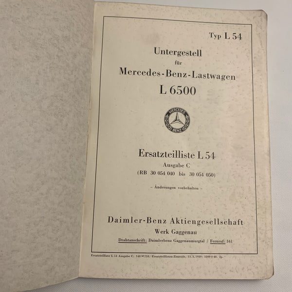 Ersatzteilliste L54 Mercedes Benz Lastwagen L 6500