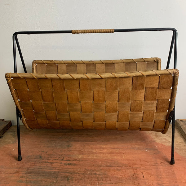 Vintage Zeitschriftenständer aus Rattan und Metall