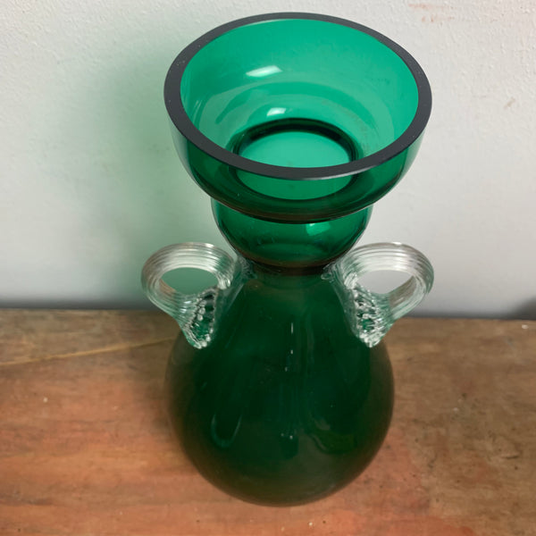 Vintage Murano Amphoren Vase aus grünem Glas