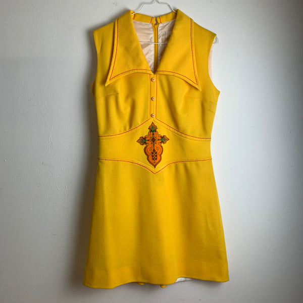 60er / 70er Jahre Mini Kleid in gelb