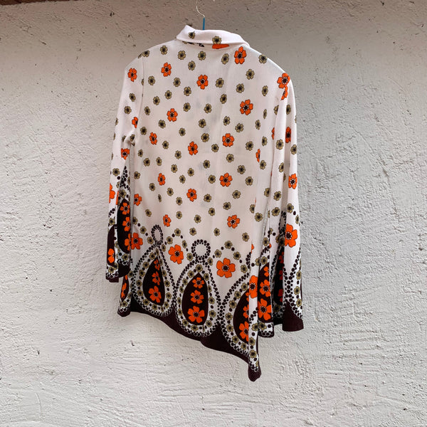 Vintage Bluse mit Trompetenärmeln orange Blumen