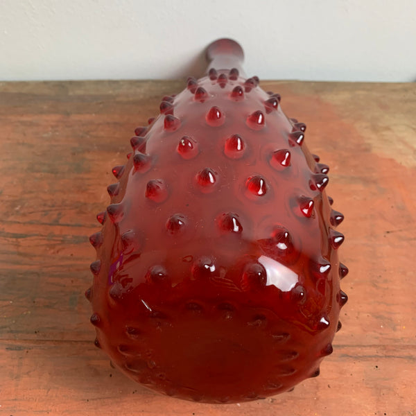 Große rote vintage Noppen Glas Vase Empoli Verde