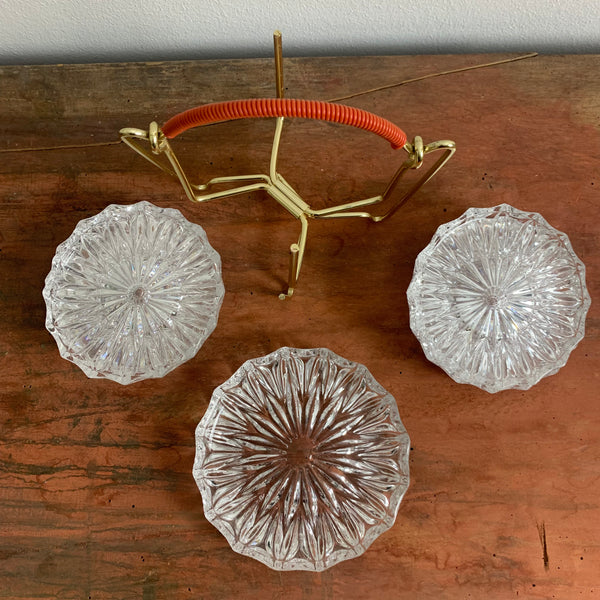 Mid Century Glas Untersetzer aus Bleikristall  im Drahtgestell
