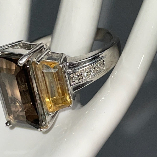Sterling Silber Ring mit Rauchquarz, Citrin und Diamanten