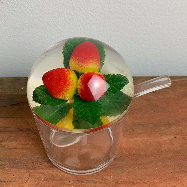 Vintage Marmeladendose aus Acrylglas Erdbeeren