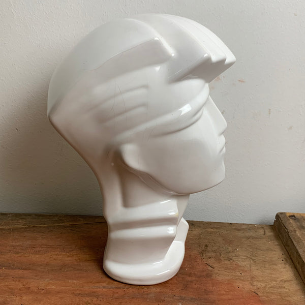 Vintage postmoderne Keramik Skulptur Kopf in weiß