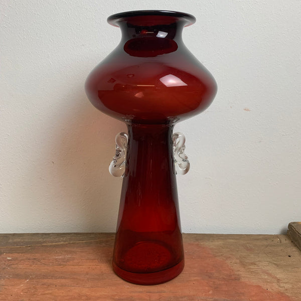 Vintage rote Glasvase von HSG Tarnowiec