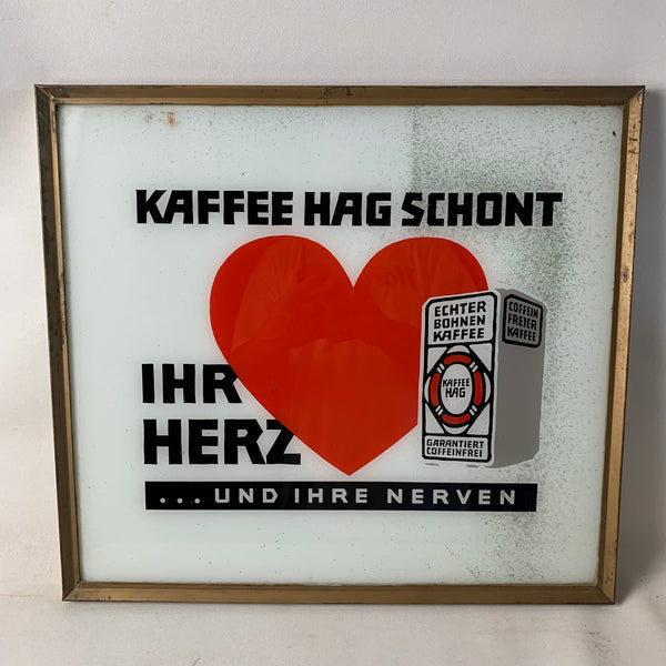 Glasschild Kaffee Hag schont ihr Herz und ihre Nerven