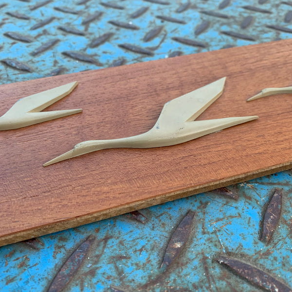 Wandbild Kraniche Teakholz