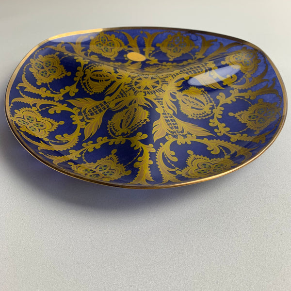 Filigranglas Schale Teller blau gelbgold