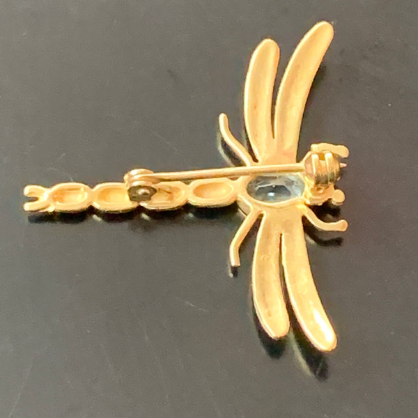 Libelle Brosche Gold mit Auquamarin