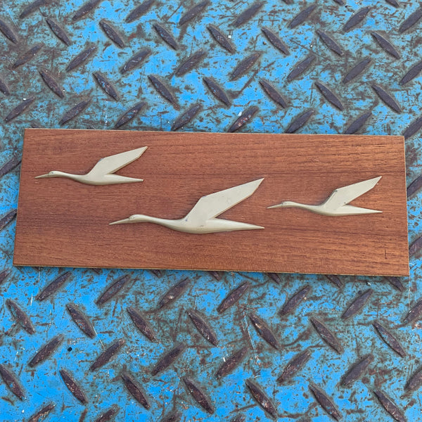 Wandbild Kraniche Teakholz