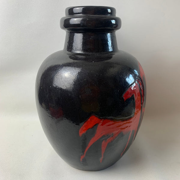 Keramik Vase von Scheurich mit roten Pferden 486-38