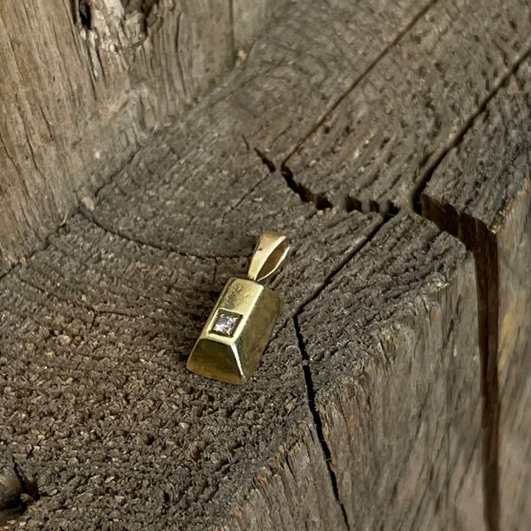 Goldanhänger 585er mit Diamant als Goldbarren