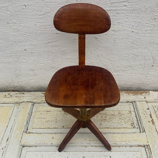 Vintage Industrial Holz Drehstuhl von Stoll
