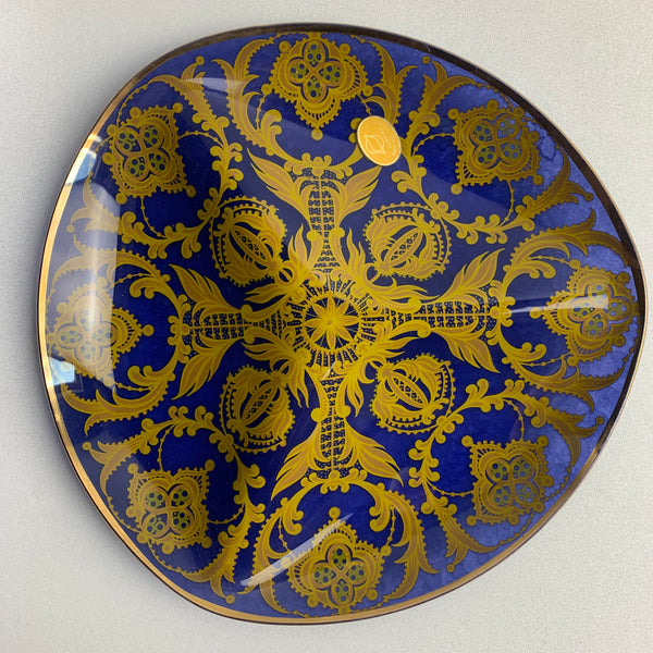Filigranglas Schale Teller blau gelbgold