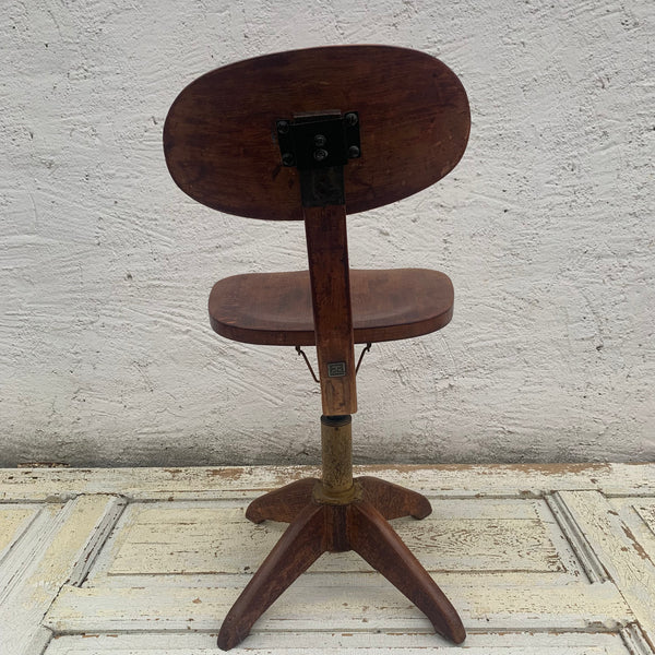 Vintage Industrial Holz Drehstuhl von Stoll