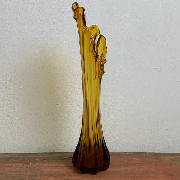 Vintage bernsteinfarbene Glasvase