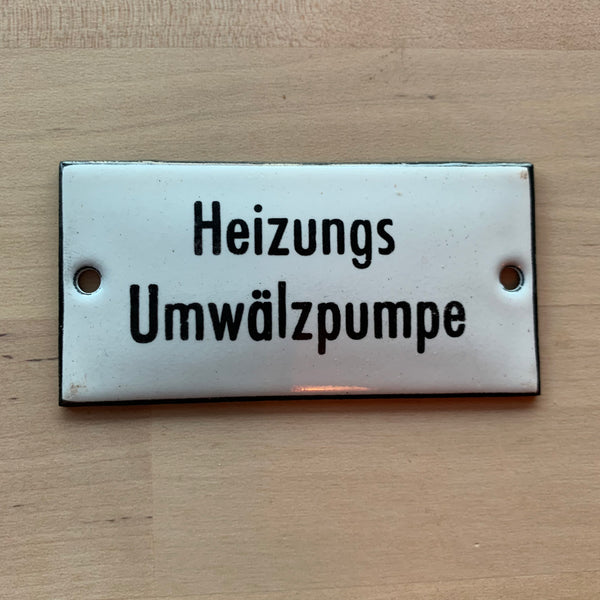 Emaille Schild Heizungs Umwälzpumpe