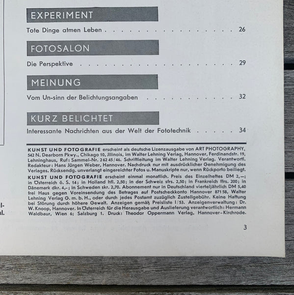 Magazin Kunst und Fotografie Oktober 1954