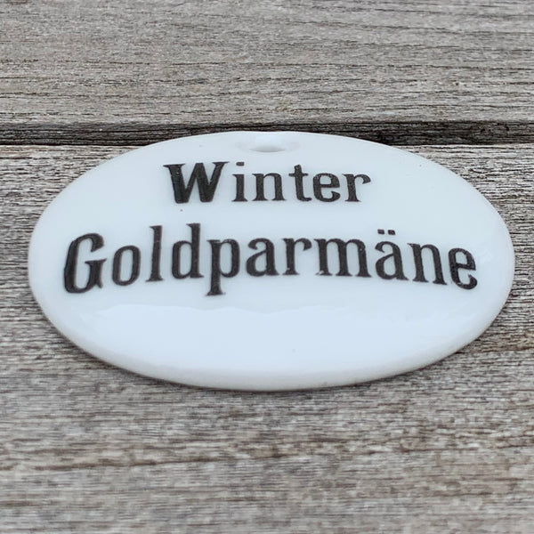 Porzellan Apfel Schild Winter Goldparmäne