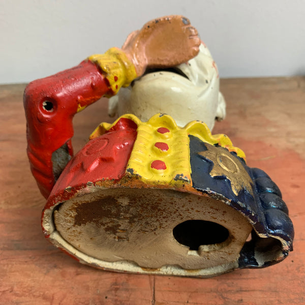 Antike mechanische Spardose aus Gusseisen Humpty Dumpty Circus Clown