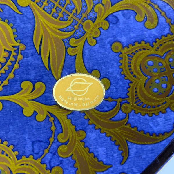 Filigranglas Schale Teller blau gelbgold