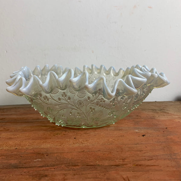 Jugendstil Schale/Teller Opalin Glas Fenne Glashütte