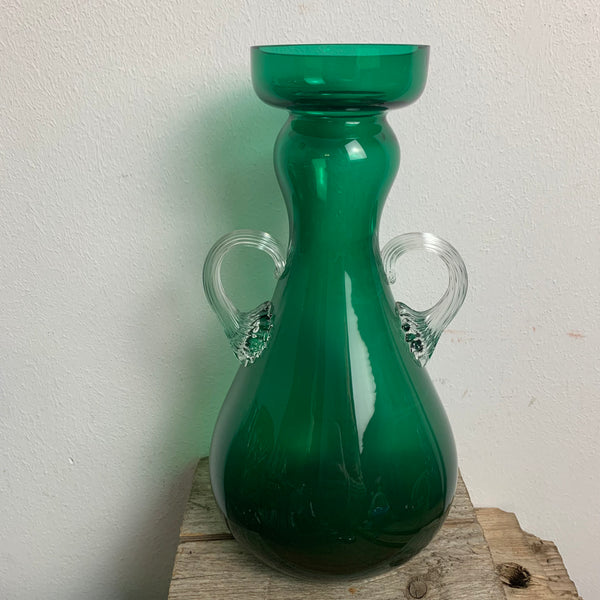 Vintage Murano Amphoren Vase aus grünem Glas