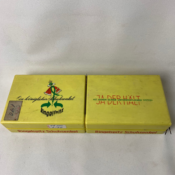 Original alte Ringelspitz Schuhsenkel Verkaufsbox mit Inhalt